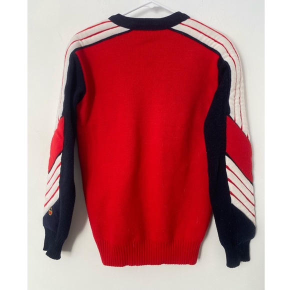 Vtg 80s Quilted Crew Neck Sweater Red White Blue M - Picture 4 of 12